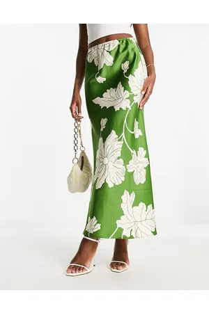 ASOS Gonna lunga in raso a fiori con taglio sbieco