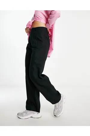 New Look Pantaloni neri in lino a fondo ampio