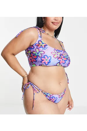 COLLUSION Plus - Top tankini lilla con stampa di margherite
