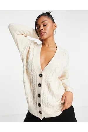Brave Soul Jenner - Cardigan taglio lungo in maglia a trecce color crema
