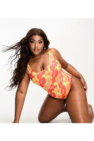 ASOS ASOS DESIGN Curve - Costume da bagno con scollo rotondo e stampa a fiori rétro