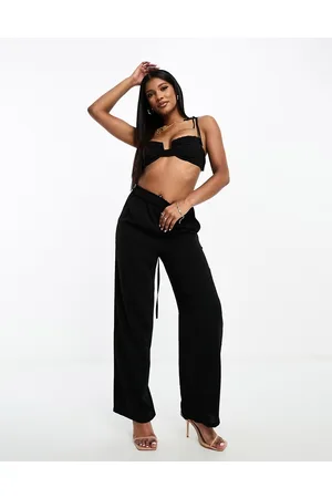 Aria Cove Pantaloni con fondo ampio neri con vita elasticizzata in coordinato