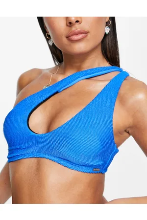 Free Society Mix and Match - Top bikini monospalla in tessuto stropicciato con cut-out