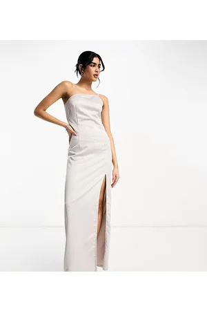 Extro & Vert Tall Vestito lungo monospalla in raso pietra con spacco