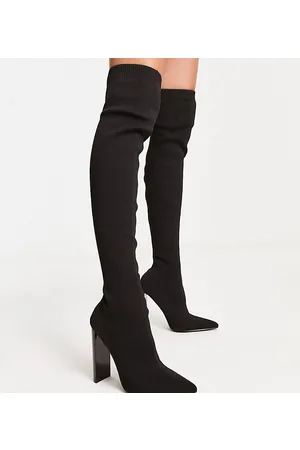 ASOS Petite - Kylee - Stivali cuissard con tacco alto in maglia neri
