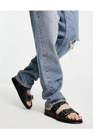 London Rebel London Rebel - Sliders nere in pelle con fibbia e borchie