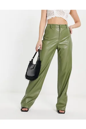 Missyempire Pantaloni dritti in pelle sintetica oliva