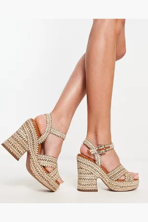 ASOS Twiggy - Scarpe con zeppa in rafia naturale con fascette incrociate