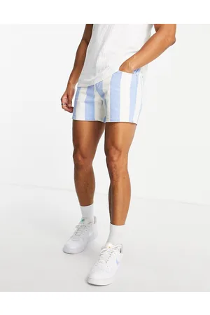 ASOS Pantaloncini di jeans slim taglio corto a righe blu e bianche