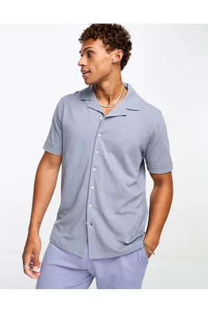 French Connection Camicia con rever in piqué azzurra in coordinato
