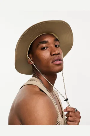 ASOS Safari - Cappello da pescatore in nylon color pietra con tiranti a contrasto