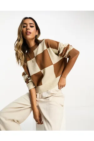 Whistles Maglione in misto lana a quadri marrone e crema