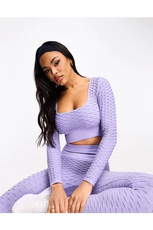 HIIT Crop top a maniche lunghe stropicciato senza cuciture con scollo rotondo