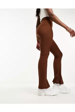 Night Addict Leggings a zampa marrone cioccolato a coste