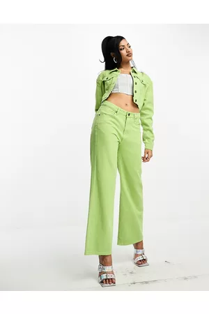 FAE Jeans dritti a vita bassa lime in coordinato