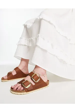 Birkenstock Arizona - Sandali in pelle color cognac con fibbie grandi