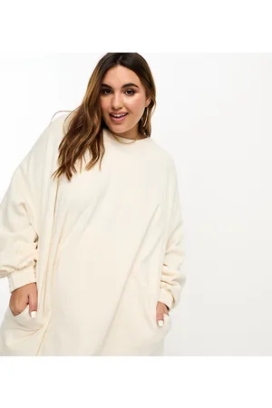 ASOS Curve - Top premium taglio lungo color crema in jersey testurizzato