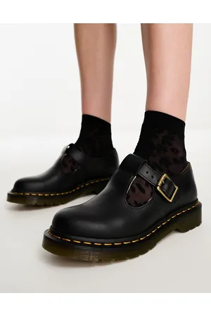 Dr. Martens Polley - Scarpe in pelle liscia con cinturino a T nere