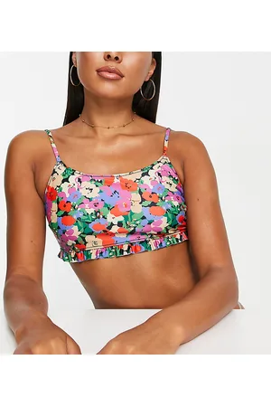 ONLY Esclusiva - Top bikini con stampa vivace di papaveri e finiture con volant