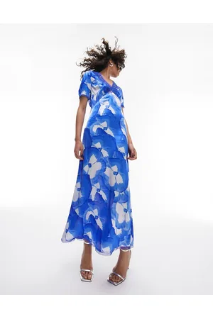 Topshop Vestito da cerimonia lungo a fiori con scollo a V applicato