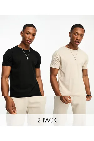French Connection Confezione da 2 T-shirt girocollo nera e color pietra
