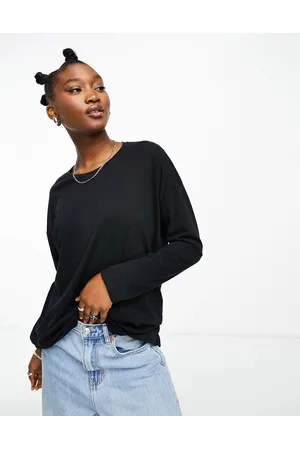 Noisy May T-shirt comoda a maniche lunghe nera