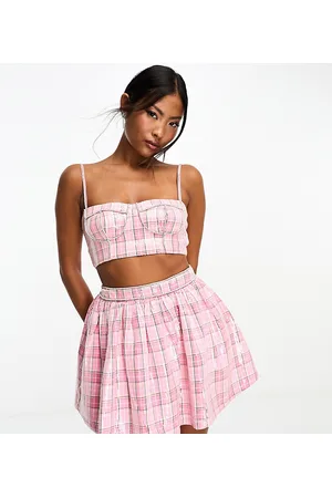 Collective The Label Esclusiva - Top a corsetto a quadri con paillettes e strass in coordinato