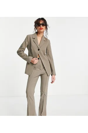Topshop Pantaloni a zampa in bengalina oliva scuro in coordinato
