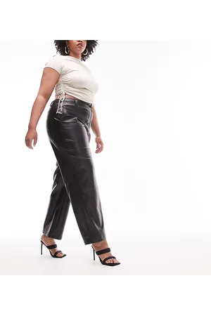 Topshop Curve - Pantaloni a fondo ampio in pelle sintetica neri