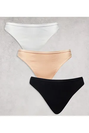 ASOS Curve - Confezione da 3 perizomi a coste colore nero, bianco e beige