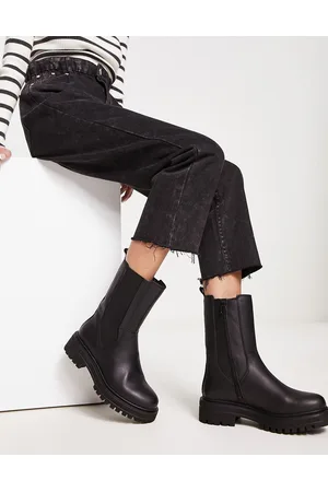 London Rebel London Rebel - Stivaletti Chelsea in pelle nera con suola spessa