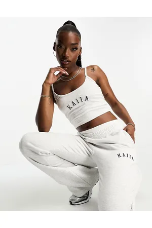Kaiia Canottiera mélange a coste con logo in coordinato