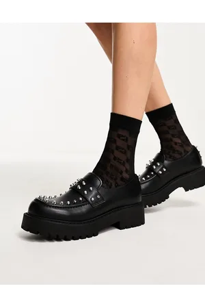 Monki Mocassini neri con suola spessa e borchie in similpelle PU