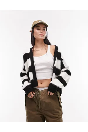 Topshop Cardigan lavorato a righe bianche e nere