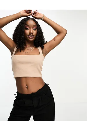 Kaiia Crop top beige con scollo squadrato