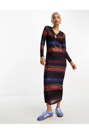 ONLY Vestito lungo in rete a righe sfumate con apertura a goccia