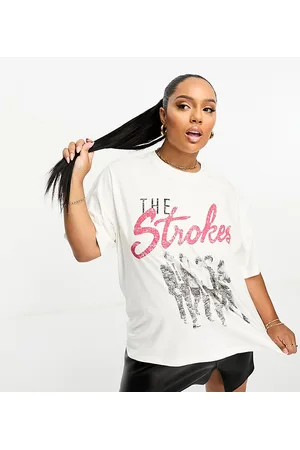 ASOS ASOS DESIGN Curve - T-shirt vestibilità classica bianca con grafica "The Strokes" su licenza