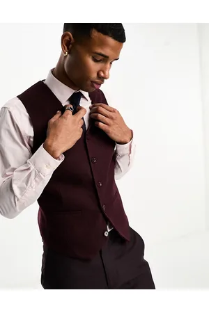 ASOS Gilet da abito super skinny in misto lana a spina di pesce bordeaux