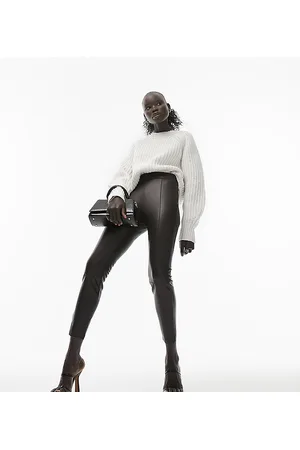 Topshop Pantaloni skinny in pelle sintetica color cioccolato