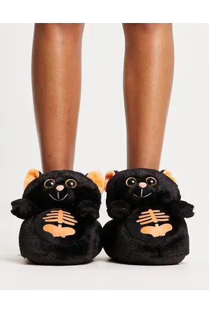 Loungeable Pantofole nere a forma di gatto con scheletro