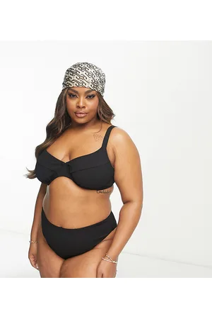 Simply Be Top bikini nero stropicciato con ferretto