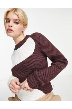 VIOLET ROMANCE Maglione corto color block a coste astratto