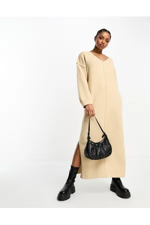 The Frolic Vestito lungo color cuoio oversize morbido con scollo a V