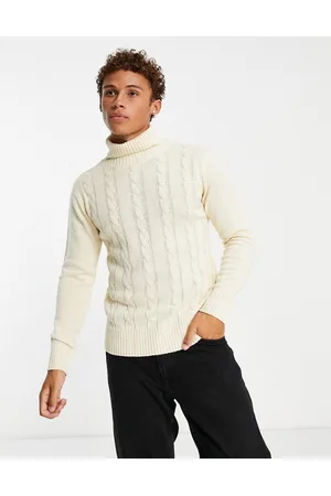 Le Breve Maglione con collo alto a trecce écru
