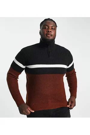 Le Breve Plus - Maglione e marrone color block a coste con zip corta