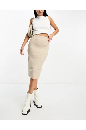 VILA Gonna midi in maglia color crema