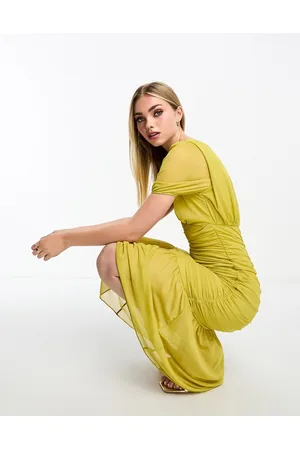 Little Mistress Vestito midi color oliva arricciato