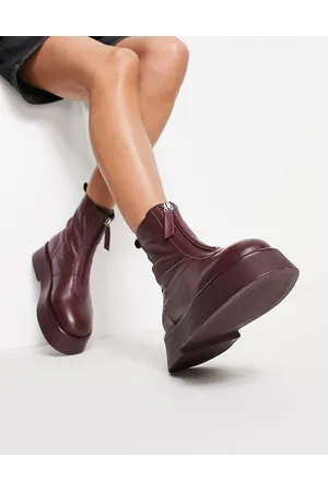 ASOS Atlantis - Stivaletti in pelle bordeaux con zip frontale