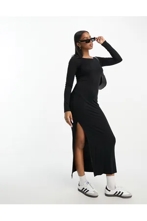 Monki Vestito a maniche lunghe con scollo rotondo in jersey con spacco laterale