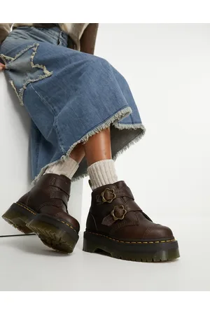Dr. Martens Devon - Stivali in pelle grizzly marrone scuro con fibbie a fiore